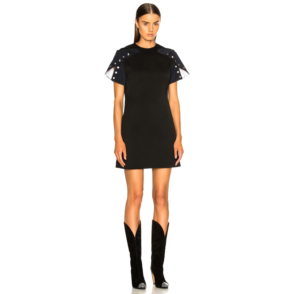 CALVIN KLEIN 205W39NYC Black Cotton ColorBlock Shift Snap Sleeve Mini  Dress 4